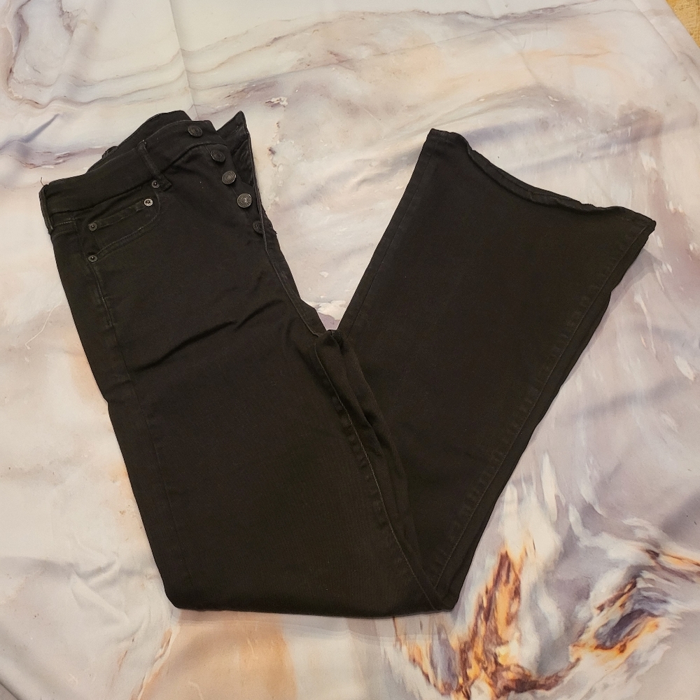 American Eagle Black High Waisted Button Up Flare Jean's, Size 8